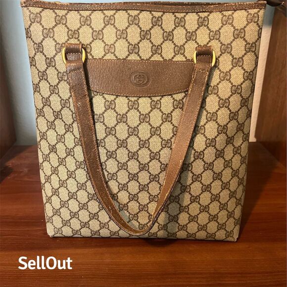 Gucci Handbags - Gucci Vintage Brown GG Logo Tote Handbag Women's